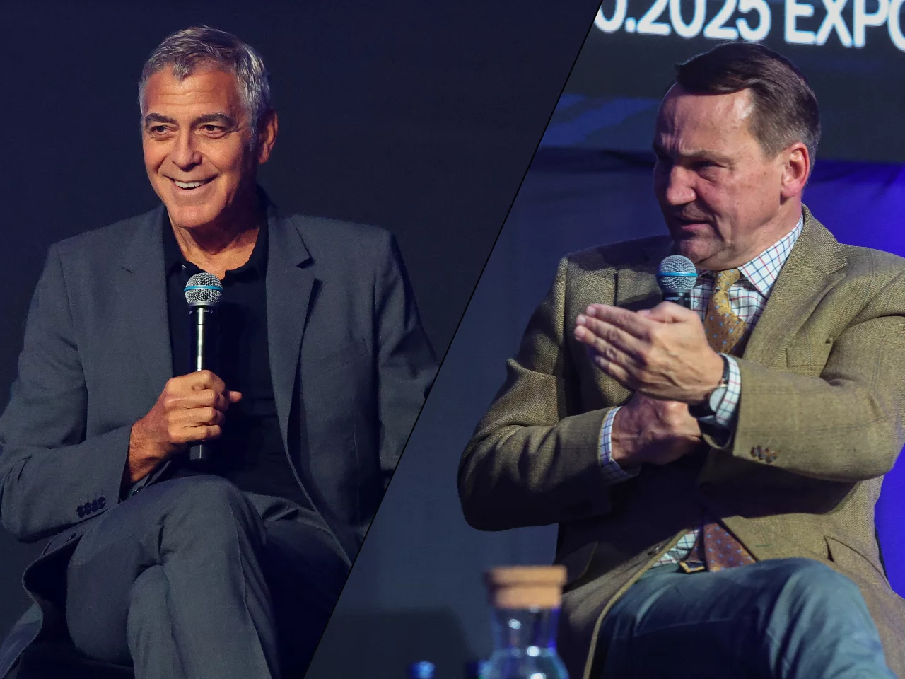 Clooney i Sikorski skradli show. Historyczne sceny w Łodzi Clooney i Sikorski skradli show. Historyczne sceny w Łodzi