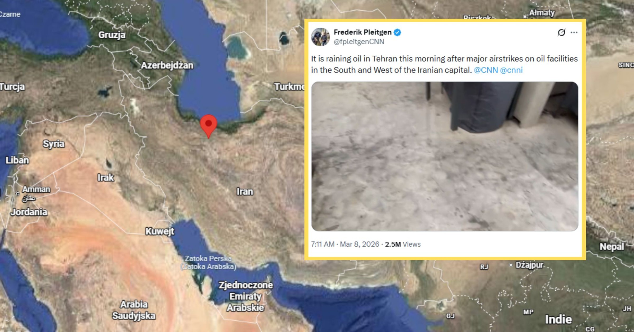 Czarny deszcz nad Teheranem. "Wydaje się nasycony ropą" [WIDEO]