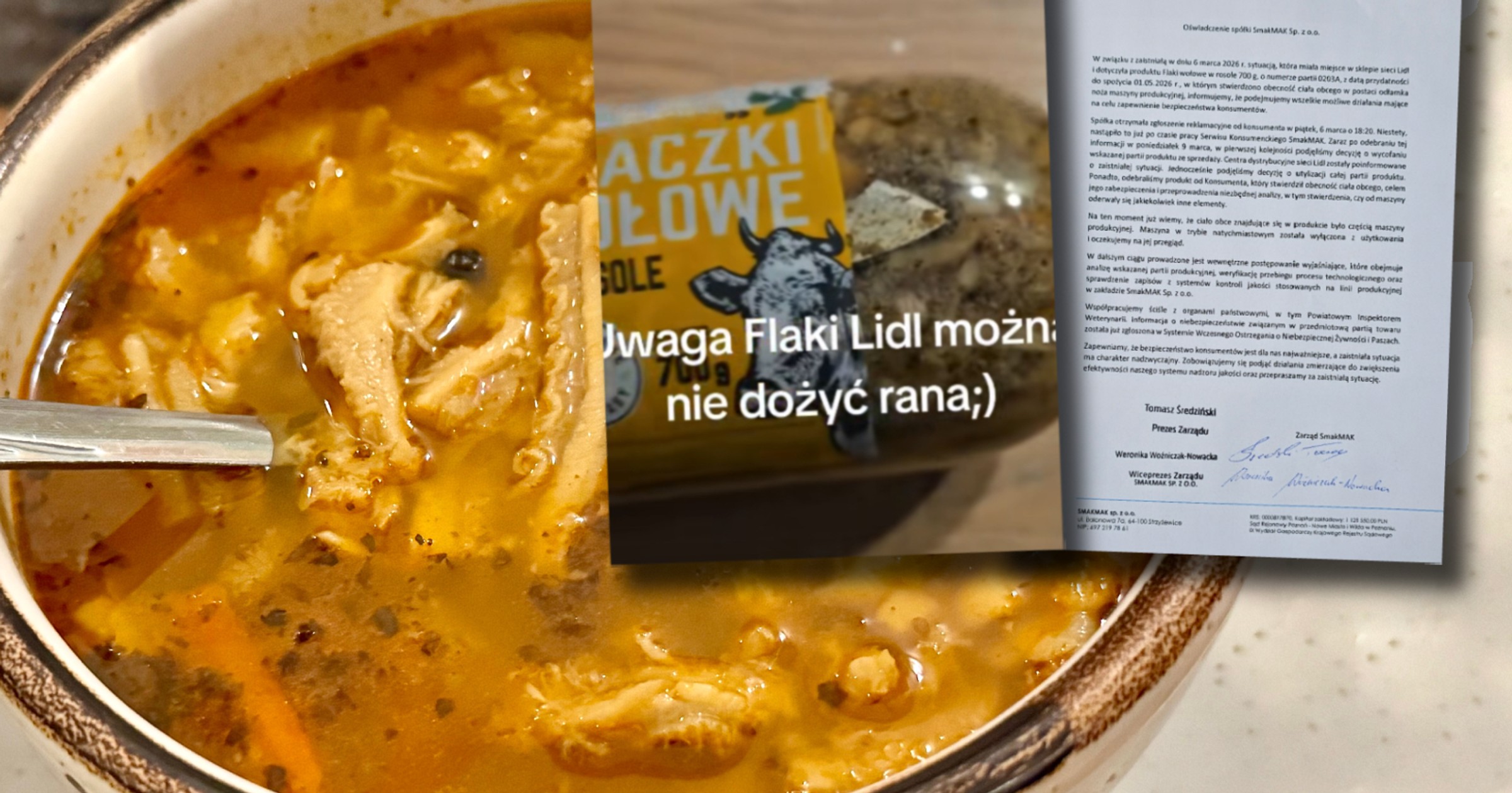Znalazł groźny przedmiot we flakach z Lidla. "Część maszyny produkcyjnej"