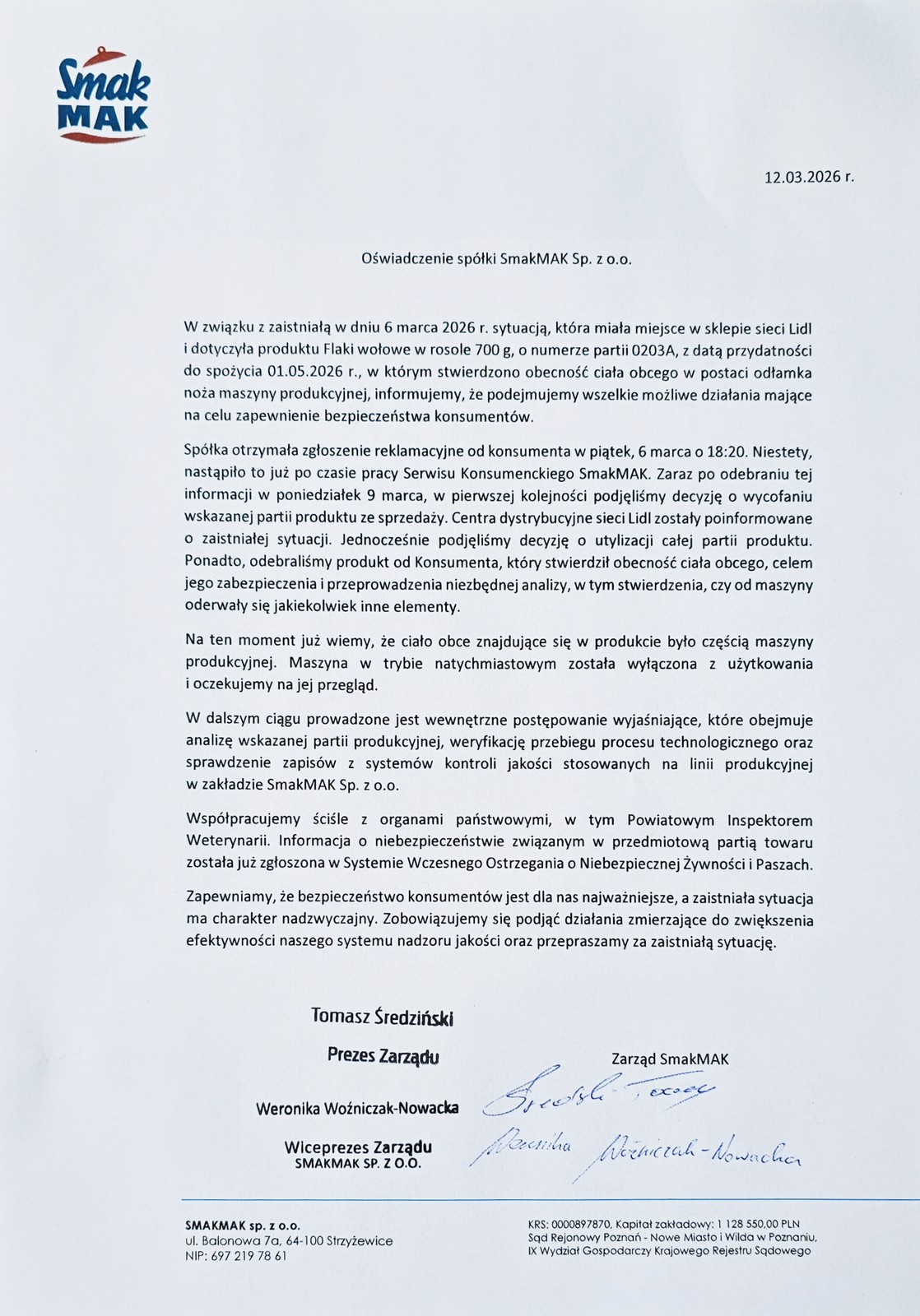 Znalazł groźny przedmiot we flakach z Lidla. "Część maszyny produkcyjnej"