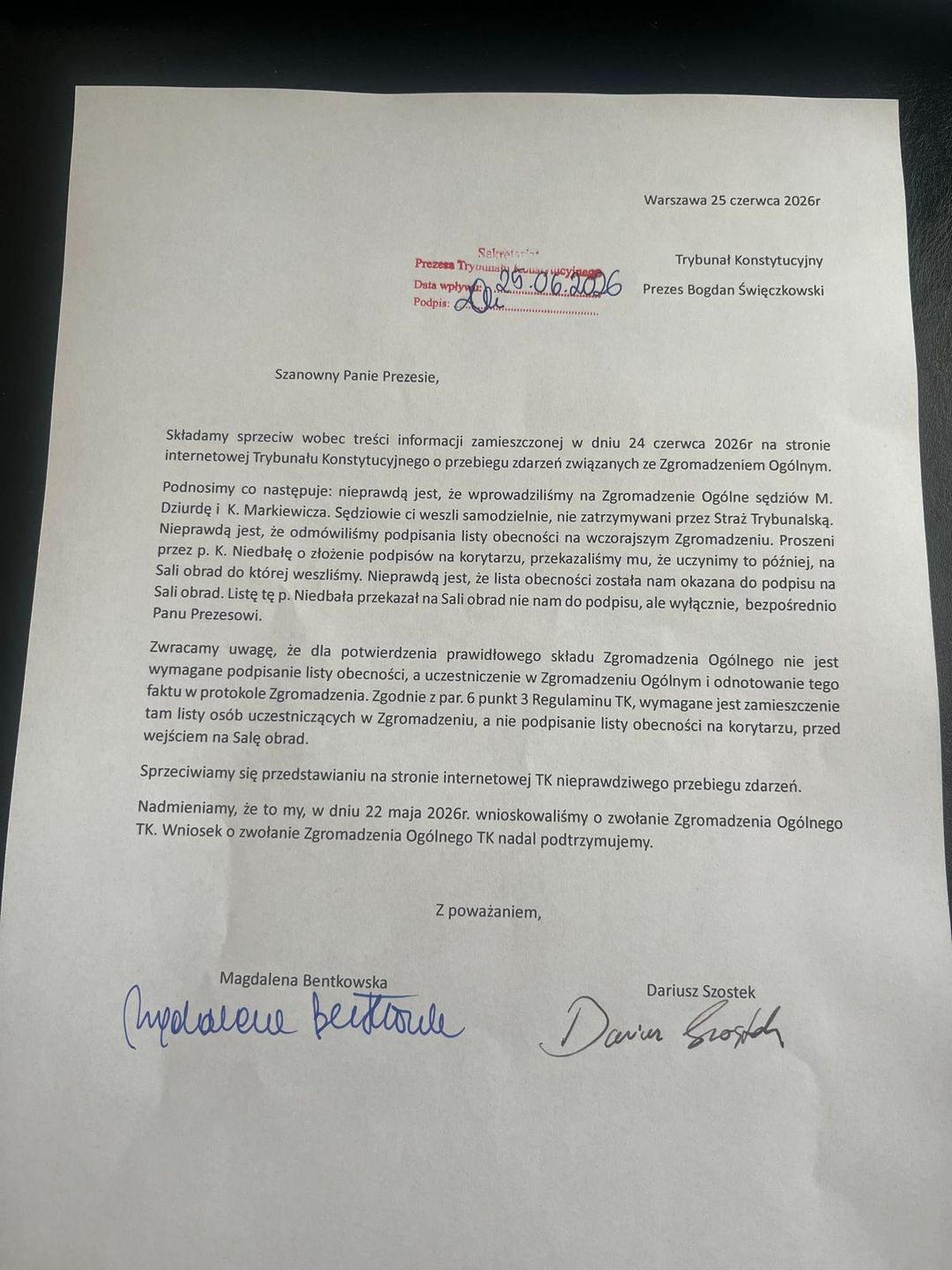 Sędziowie TK odpowiadają prezesowi. Wysłali list