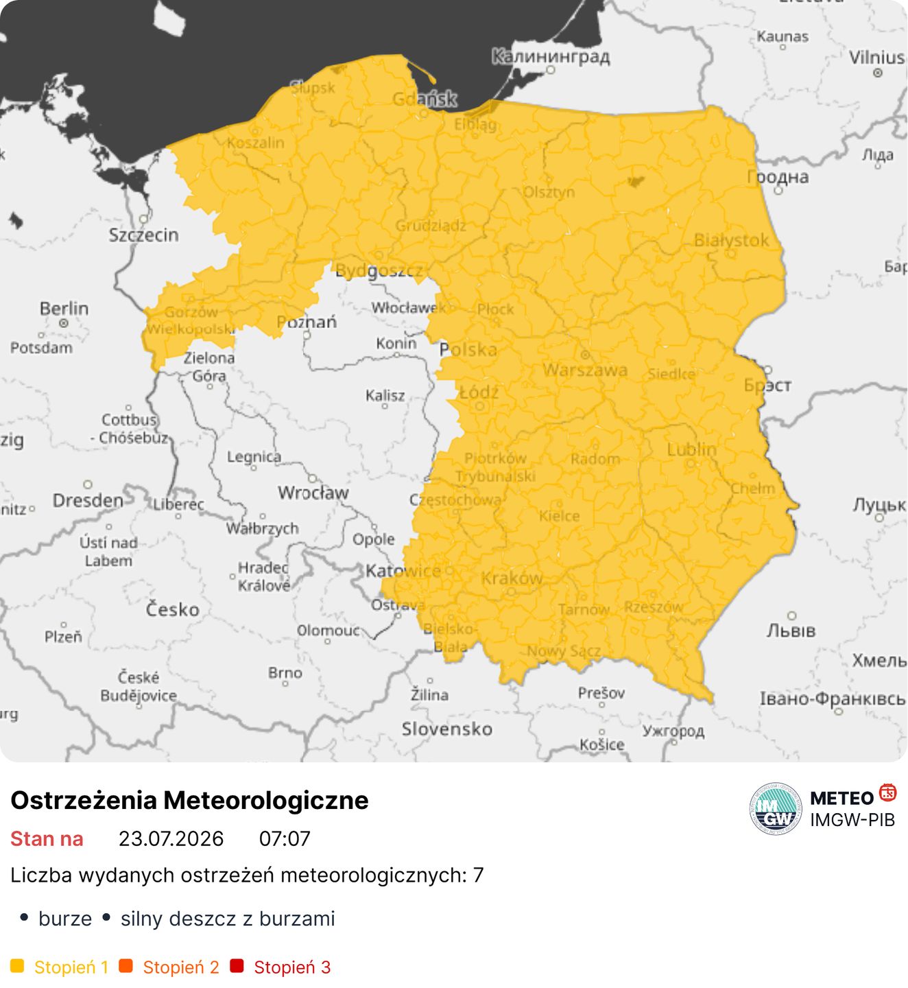 Prawie cała Polska "na żółto". IMGW wskazuje, co to oznacza